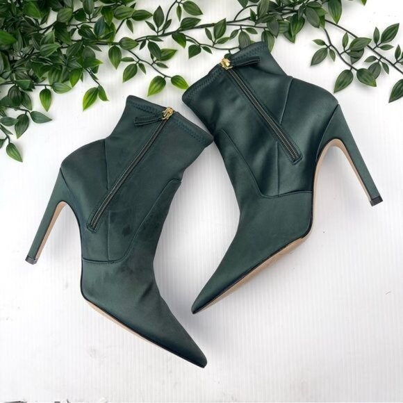 Good American The Icon Green Satin Bootie in size 8.5 - Picture 2 of 13